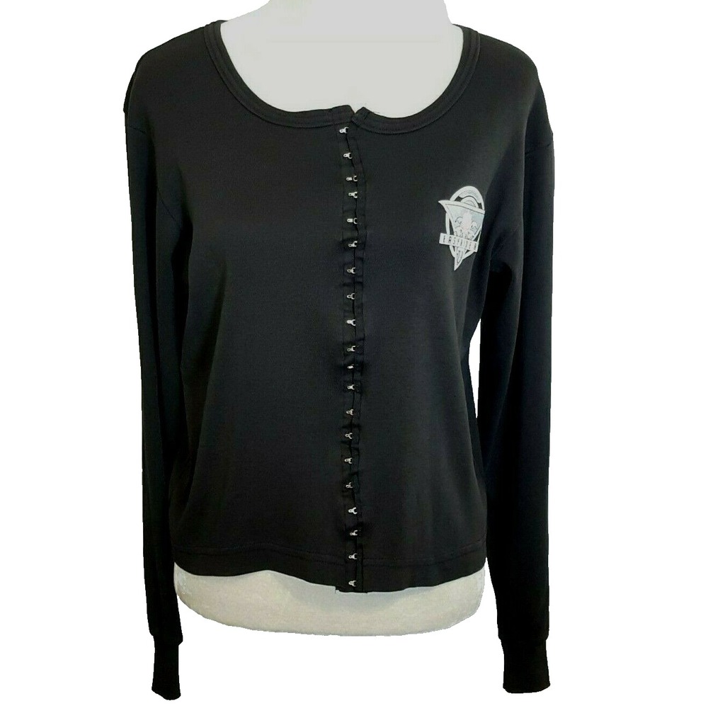 Easy Rider Women's Top Size XL Crop Top Long Sleeve Black Stretch Hook Eye Close